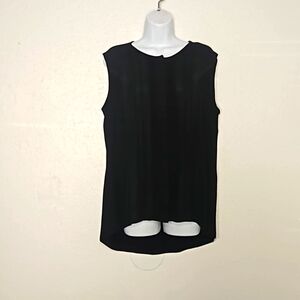 DG2 Black Sleeveless Pintuck Pleated Sheer Mix Media Hi/lo Hem Blouse Ta…